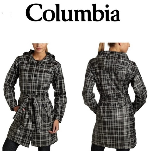 Columbia Windowpane Plaid Trench Hooded Rain Jacket- S - Picture 4 of 17